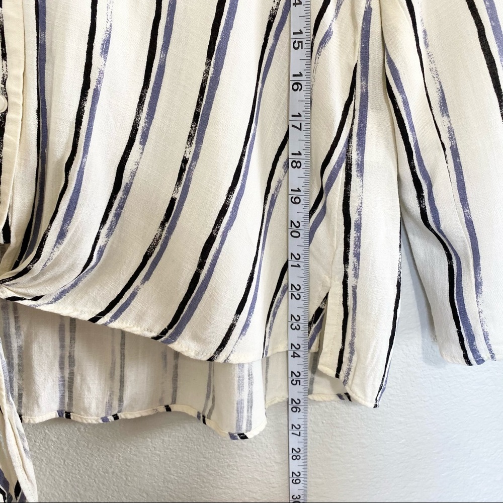 ⭐️ Blue Rain Tie Button Down Striped Medium Blouse - Picture 8 of 11